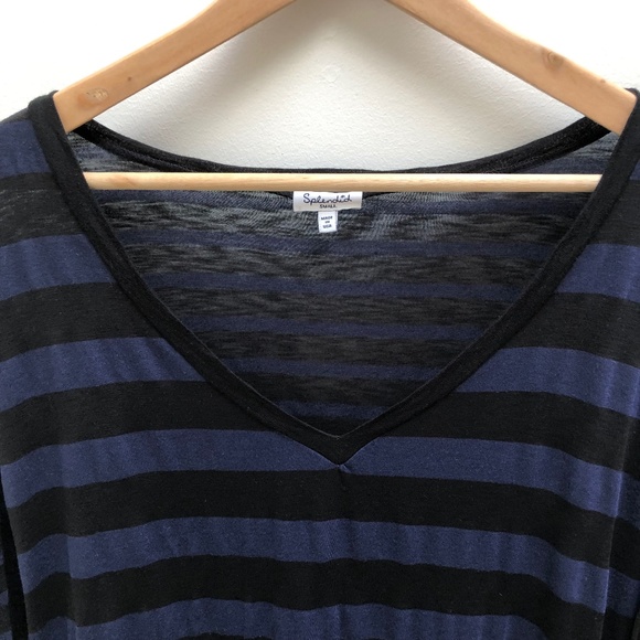 Splendid V-neck long sleeve tee black and nay stripes. Size S - Picture 1 of 6